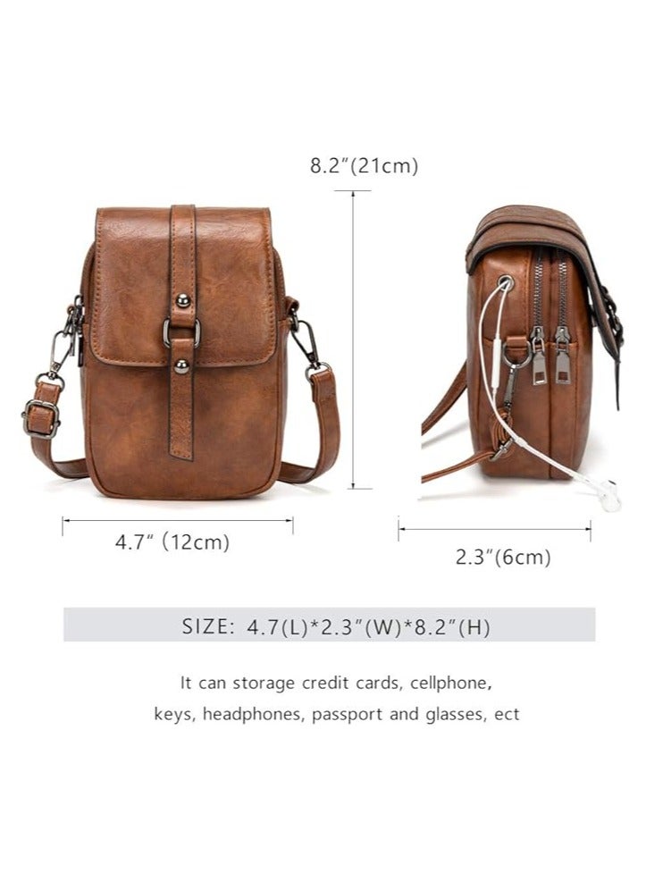 Women Vintage Crossbody Phone Bag, Small Messenger Shoulder Bag Cash Handbag Wallet Purse