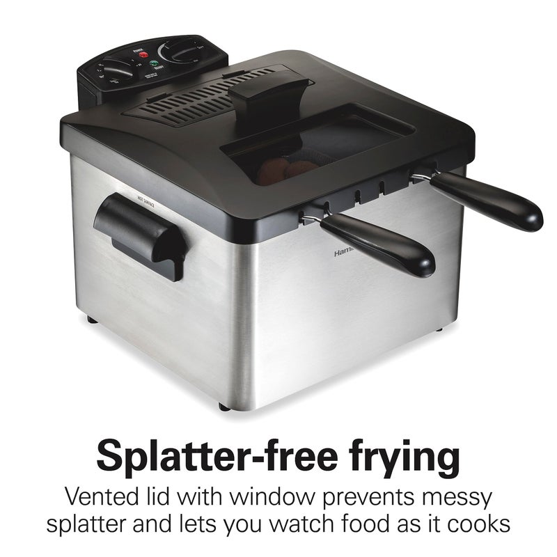 Hamilton Beach Electric Deep Fryer with 3 Baskets and Lid, 4.5 Liters / 19 Cups Oil Capacity, Temperature Control, View Window, Professional Style, 1800 Watts, Stainless Steel (35034) - Image 3