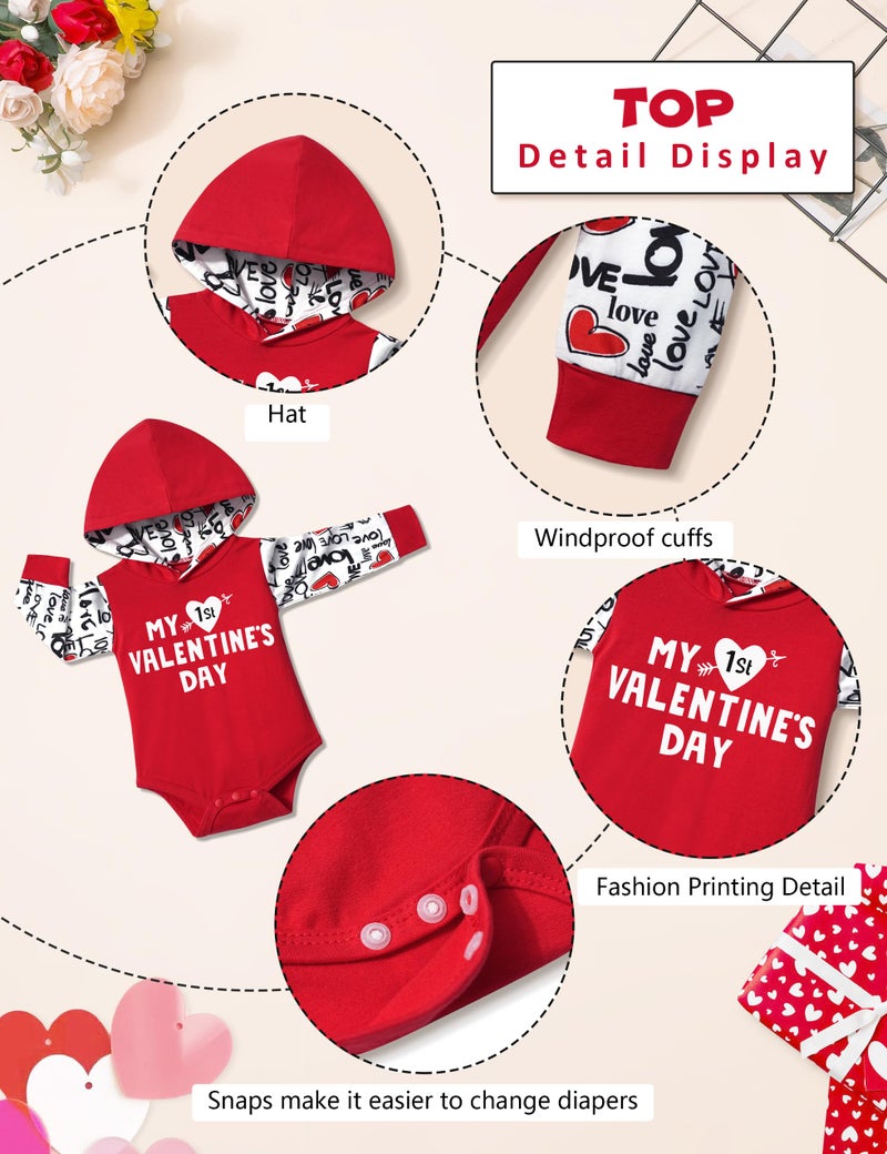 Fommy Baby Boy Valentines Day Outfit 0-3 Months My First Valentines Day Baby Boy Outfit Red Hoodie Love Pants Baby Valentines Day Gift - Image 4