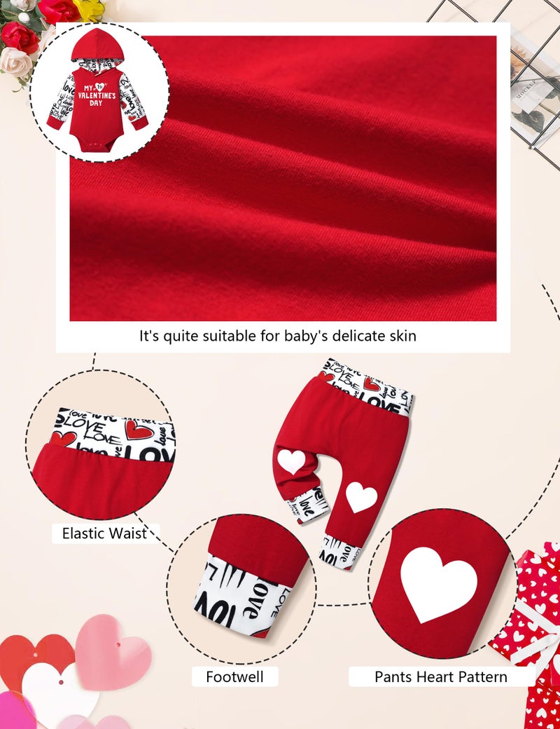Fommy Baby Boy Valentines Day Outfit 0-3 Months My First Valentines Day Baby Boy Outfit Red Hoodie Love Pants Baby Valentines Day Gift - Image 5