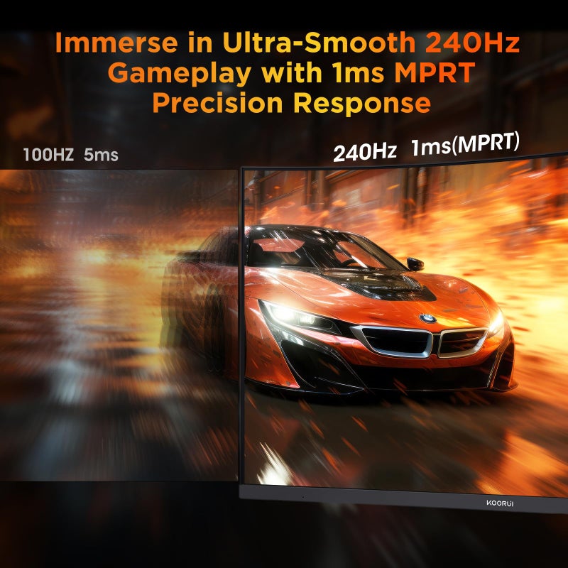 KOORUI شاشة ألعاب من KOORUI مقاس 25 بوصة منحنية 240Hz FHD 1080P، شاشة كمبيوتر 1500R 1ms MPRT، مزامنة متكيفة، 90% DCI-P3، HDR، رعاية العين، قابلة للتعديل، VESA 75x75mm، سوداء، G2511XC - Image 2