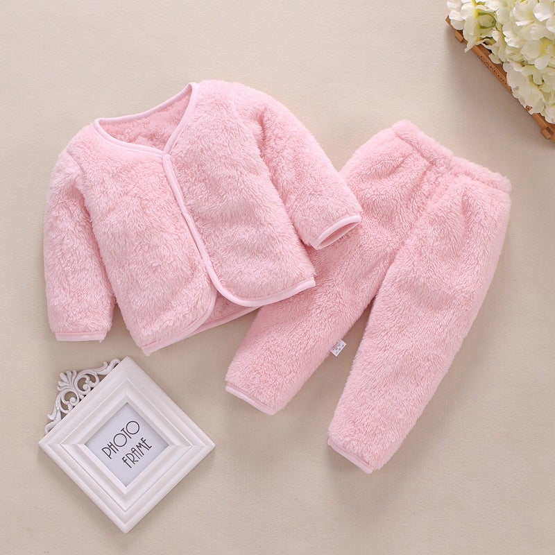 Baby Winter Outfit Set - Warm Flannel Two-Piece for Boys and Girls