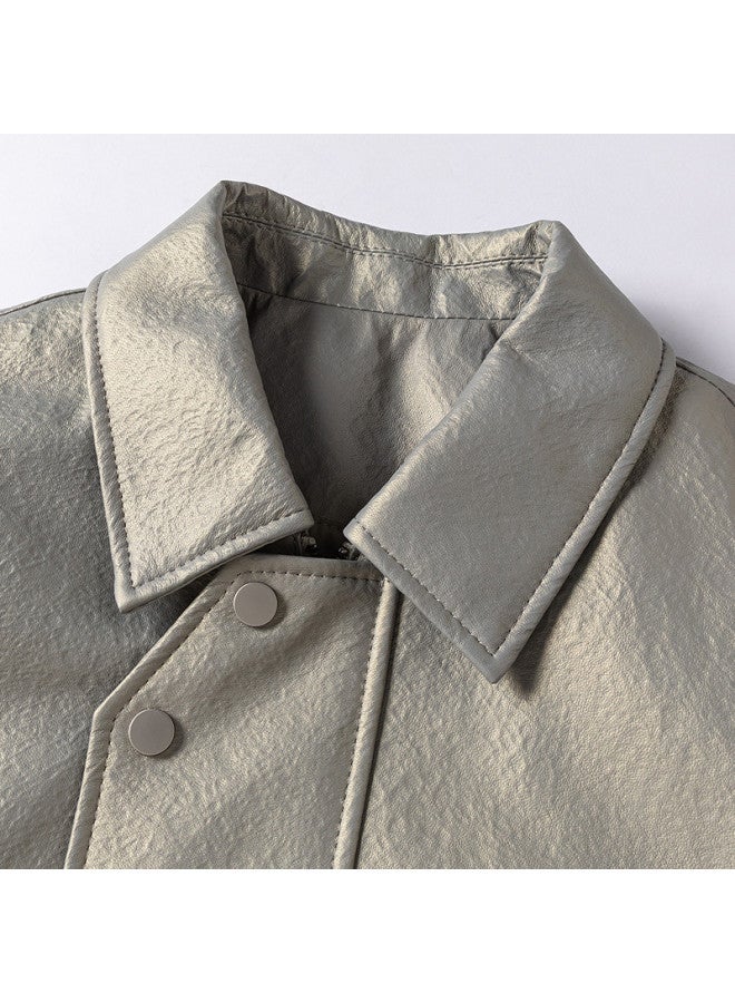 Fapai جاكيت جلد قصير متعدد الاستخدامات للرجال مع ياقة لابيل لفصلي الربيع والخريف - Image 5