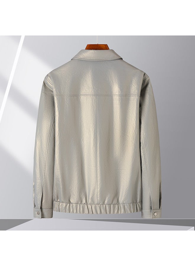 Fapai جاكيت جلد قصير متعدد الاستخدامات للرجال مع ياقة لابيل لفصلي الربيع والخريف - Image 3