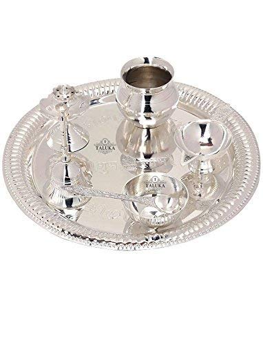 Taluka SilverPlated Pooja Aarti Thali for Poojan Purpose Set of 7 Pieces Pack of 7 Pcs - Image 3