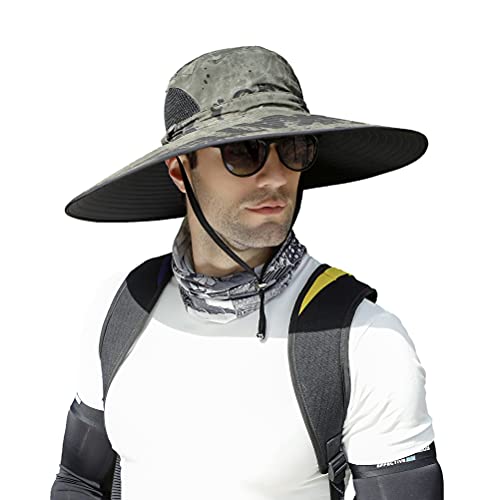 Leotruny Men Wide Brim Sun Hats UPF50+ Waterproof Breathable Bucket Hat for Fishing, Hiking, Camping (C06-army Green Ink) - Image 1