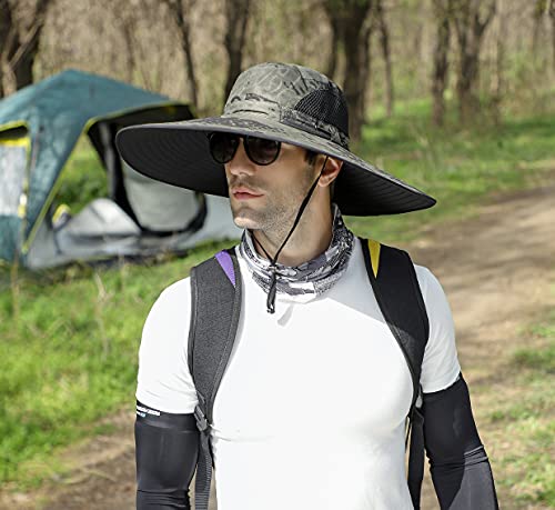 Leotruny Men Wide Brim Sun Hats UPF50+ Waterproof Breathable Bucket Hat for Fishing, Hiking, Camping (C06-army Green Ink) - Image 2