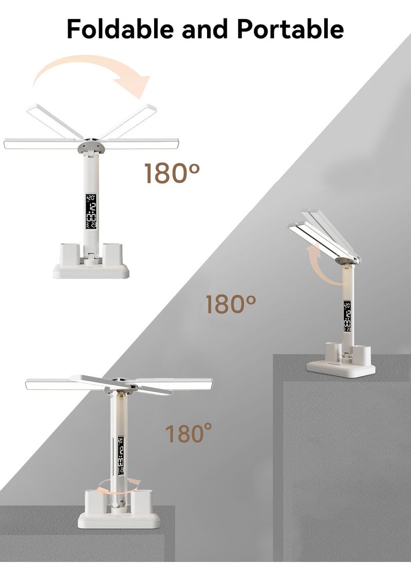 LEOKOR - Double Head LED Desk Lamp Foldable Table Lamp with USB Charging Port 3 Color Modes Lamps with Smart Display and Pen Holder - Image 1