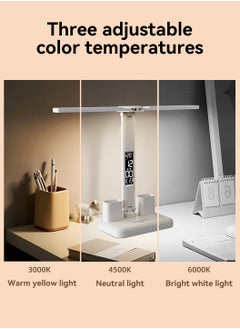 LEOKOR Double Head LED Desk Lamp Foldable Table Lamp with USB Charging Port 3 Color Modes Lamps with Smart Display and Pen Holder  - Image 4