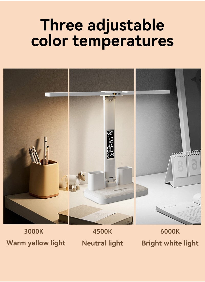 LEOKOR - Double Head LED Desk Lamp Foldable Table Lamp with USB Charging Port 3 Color Modes Lamps with Smart Display and Pen Holder - Image 1
