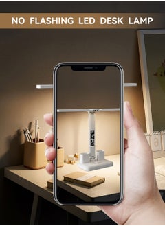 LEOKOR Double Head LED Desk Lamp Foldable Table Lamp with USB Charging Port 3 Color Modes Lamps with Smart Display and Pen Holder  - Image 3