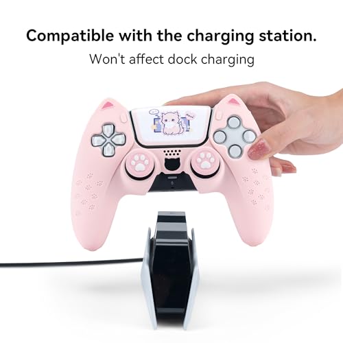 GeekShare Cat Paw PS5 Controller Skin Anti-Slip Silicone Skin Protective Cover Case for PS5 Wireless Controller (Pink 1) - Image 2