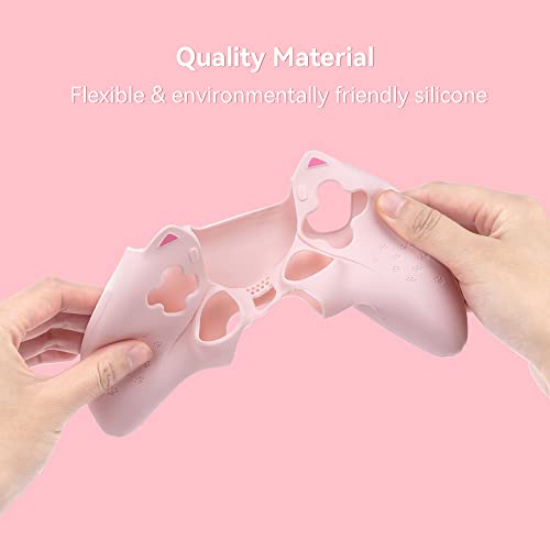 GeekShare Cat Paw PS5 Controller Skin Anti-Slip Silicone Skin Protective Cover Case for PS5 Wireless Controller (Pink 1) - Image 4