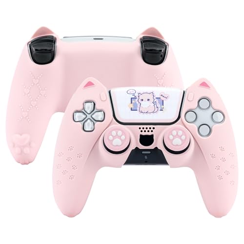 GeekShare Cat Paw PS5 Controller Skin Anti-Slip Silicone Skin Protective Cover Case for PS5 Wireless Controller (Pink 1) - Image 1