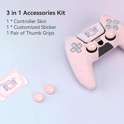 GeekShare Cat Paw PS5 Controller Skin Anti-Slip Silicone Skin Protective Cover Case for PS5 Wireless Controller (Pink 1) - Image 3
