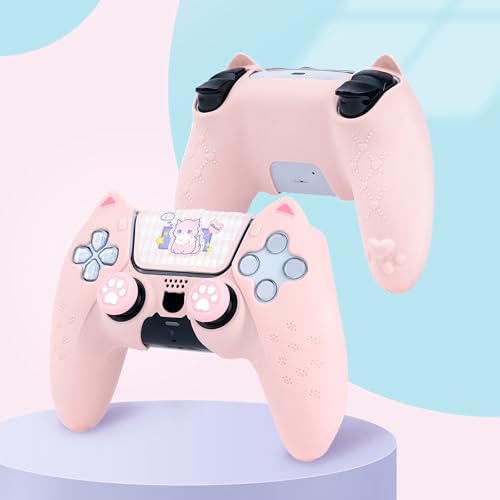 GeekShare Cat Paw PS5 Controller Skin Anti-Slip Silicone Skin Protective Cover Case for PS5 Wireless Controller (Pink 1) - Image 5