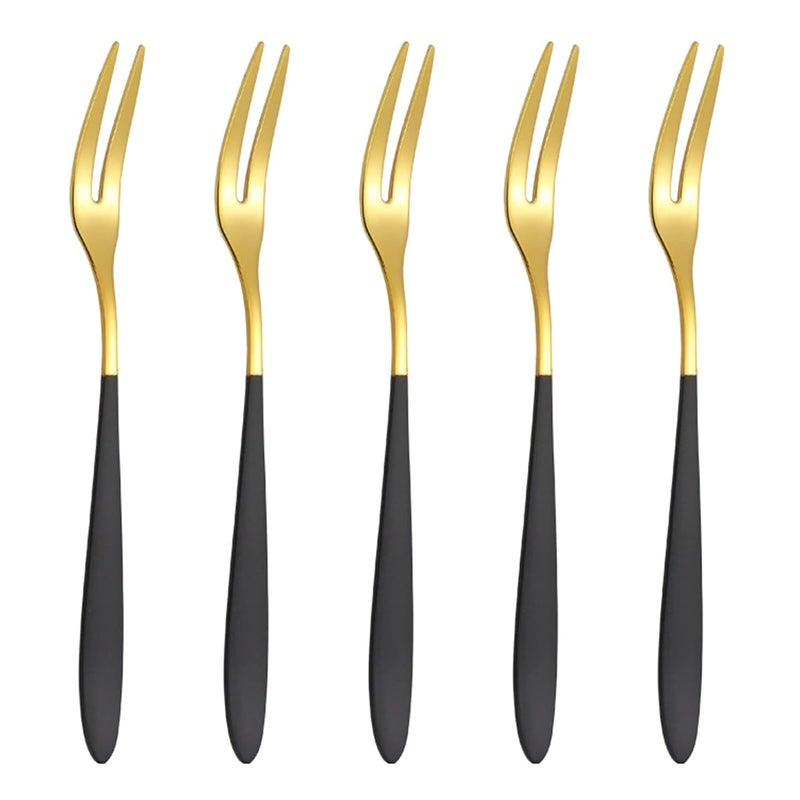 Leeonz 5PCS Fruit Forks Lovely Lightweight Portable Stainless Steel Fruit Cutlery Tea Dessert Forks for Home Black - Image 1