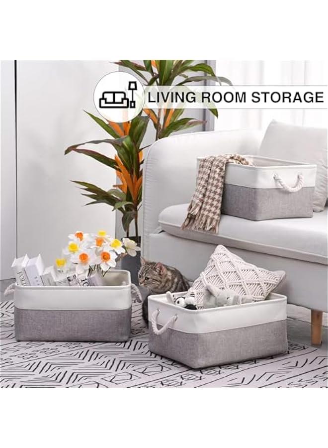 HOOKOR Storage Bins, 3 Pcs Fabric Storage Basket, Linen Closet Organizers with Handles Cubes, Rectangular Fabric Storage Bins Collapsible, Perfect for Shelves, Closets, Home, Office (Grey) - Image 4