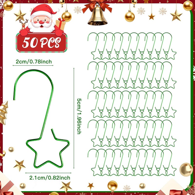 QIHOMPIB 50 PCS Green Ornament Hooks(2 Inch) for Christmas Tree Home Party Decorations Metal Star Ornament Hangers Anchors Xmas Stocking Small Ornaments Ball Bulb Hangings Hooks Pins Clips Decor Indoor - Image 3