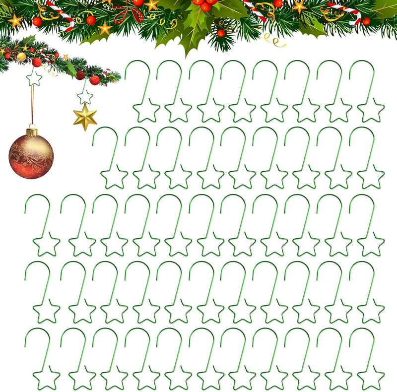 QIHOMPIB 50 PCS Green Ornament Hooks(2 Inch) for Christmas Tree Home Party Decorations Metal Star Ornament Hangers Anchors Xmas Stocking Small Ornaments Ball Bulb Hangings Hooks Pins Clips Decor Indoor - Image 1