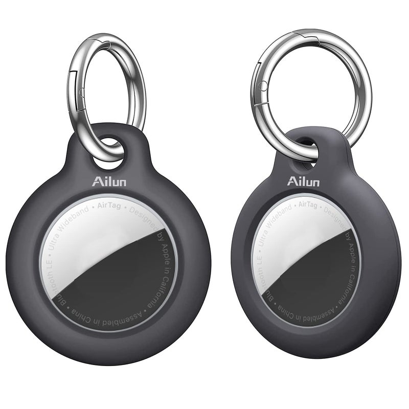 Ailun [2Pack] Hard PC Cover for AirTag,Shockproof Loop with Keychain Ring Holder Skin Protector Protective Case Tracker Finder Locator Anti-Lost ,Wear-Resistant Black - Image 1