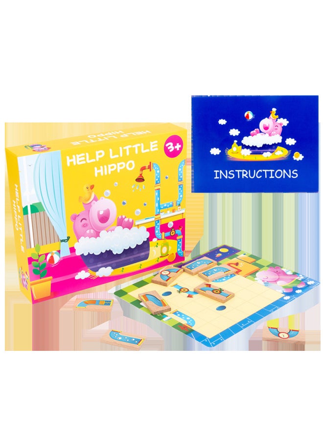 Multifunctional Training Thinking Logic Children's Interactive Toys Wooden Hippo Bathing Puzzle Pony Crossing The River Table Game-Color:Pony Across The River