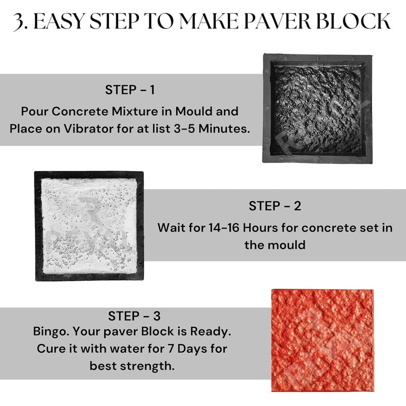 Reyal 8X8 MARBLE Paver Block Mould Pack of 3 Black PVC Make in India PVC Rubber Mould Outdoor Paving Stone Maker - Image 5