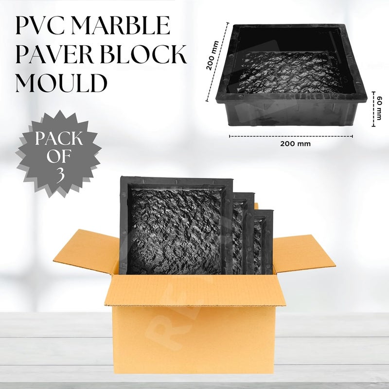 Reyal 8X8 MARBLE Paver Block Mould Pack of 3 Black PVC Make in India PVC Rubber Mould Outdoor Paving Stone Maker - Image 2