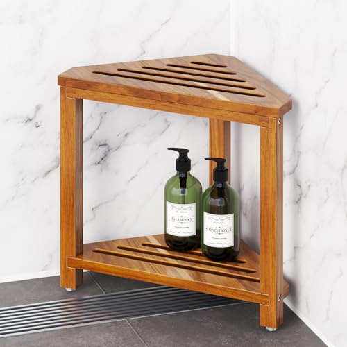 Kzeirm Corner Shower Stool for Inside Shower 14 Shower Foot Rest Stool for Shaving Legs Acacia Wood Corner Shower Shaving Step Stools Waterproof Leg Shaver Foot Rest Bench Seat - Image 1