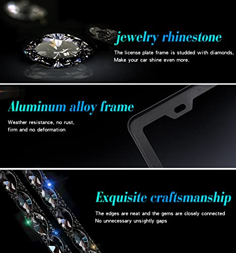 Murimt Black Rhinestone License Plate Frames with High End Ribbon Gift Box Sparkly Diamond License Plate Holder Handcrafted Crystal Premium Stainless Steel Bling License Plate Frame for Women - Image 3