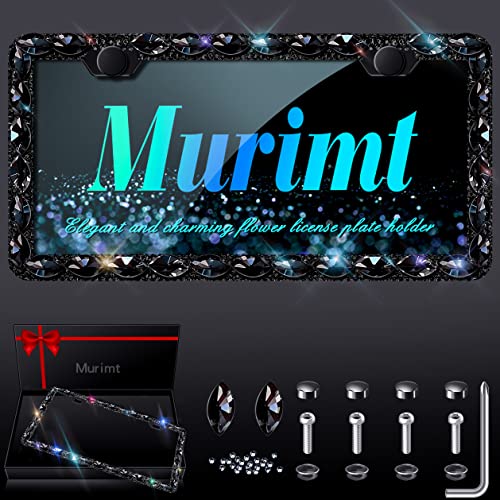 Murimt Black Rhinestone License Plate Frames with High End Ribbon Gift Box Sparkly Diamond License Plate Holder Handcrafted Crystal Premium Stainless Steel Bling License Plate Frame for Women - Image 1