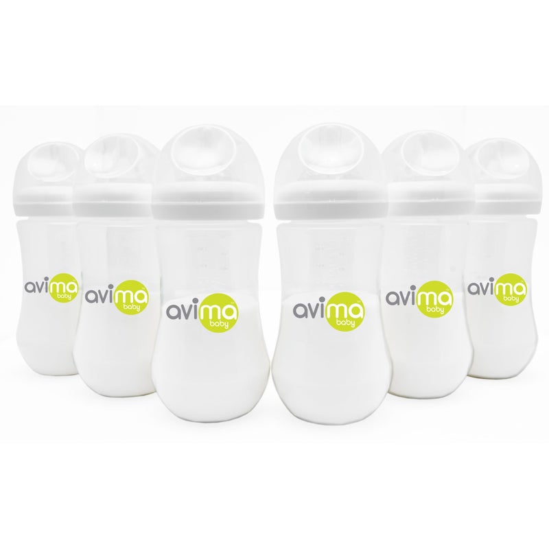 Avima Baby 12 oz Anti Colic Baby Bottles for Breastfed Babies - Fast Flow Nipples, Wide Neck Bottle, BPA Free - 9-12 Months, Stage 3 (Set of 6) - Image 1