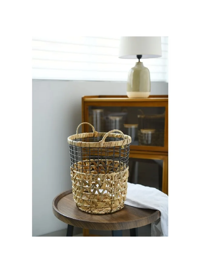 HONEYBEE Cylindrical Shape Portable Ventilated Laundry Basket with Handle Brown 31 x 27 x 27 cm SSB0295A-A
