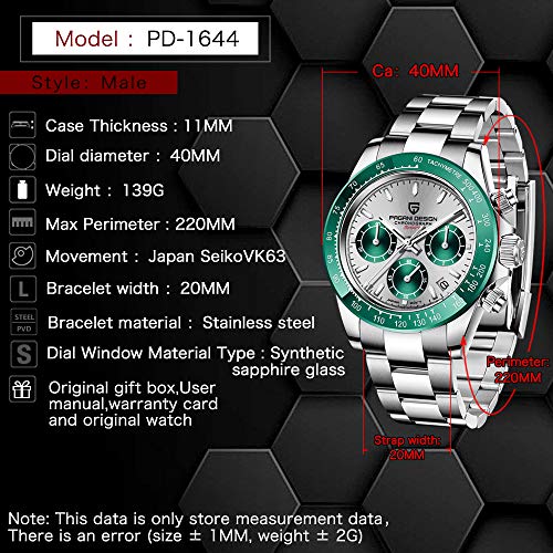 PAGRNE DESIGN Pagani Design Men’s Watches Full Stainless Steel Analogue Quartz Wrist Watch for Men Daytona Homage Luxury Waterproof Dress Wristwatch Auto Date - Image 5