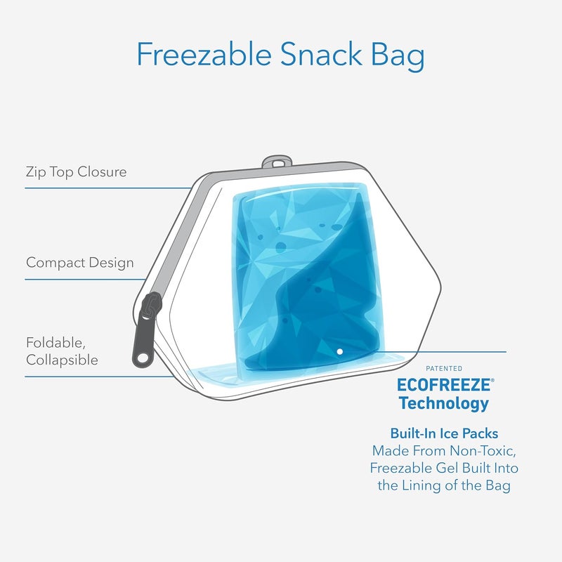 Pac-Kit ® Freezable Snack Bag, City Charcoal, Built with ECOFREEZE® Technology, Foldable, Reusable, Zip Closure, Designed For Keeping Snakcs Fresh On the Go, and Adults of all Ages - Image 2