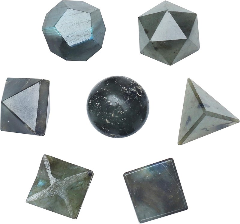 Crocon Labradorite 7Pcs Platonic Solids Crystal Geometry Set, Platonic Solids Sacred Geometric Stones for Meditation Reiki Balancing Healing Chakra Stone Cleansing Spiritual Good Luck (15-20mm)