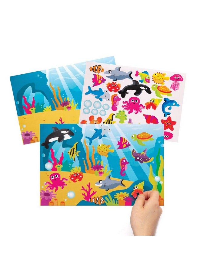 Baker Ross Sea Life Reusable Sticker Scenes (Pack Of 4) Aw379 Background Sheets For Kids To Decorate With Stickers - Image 1