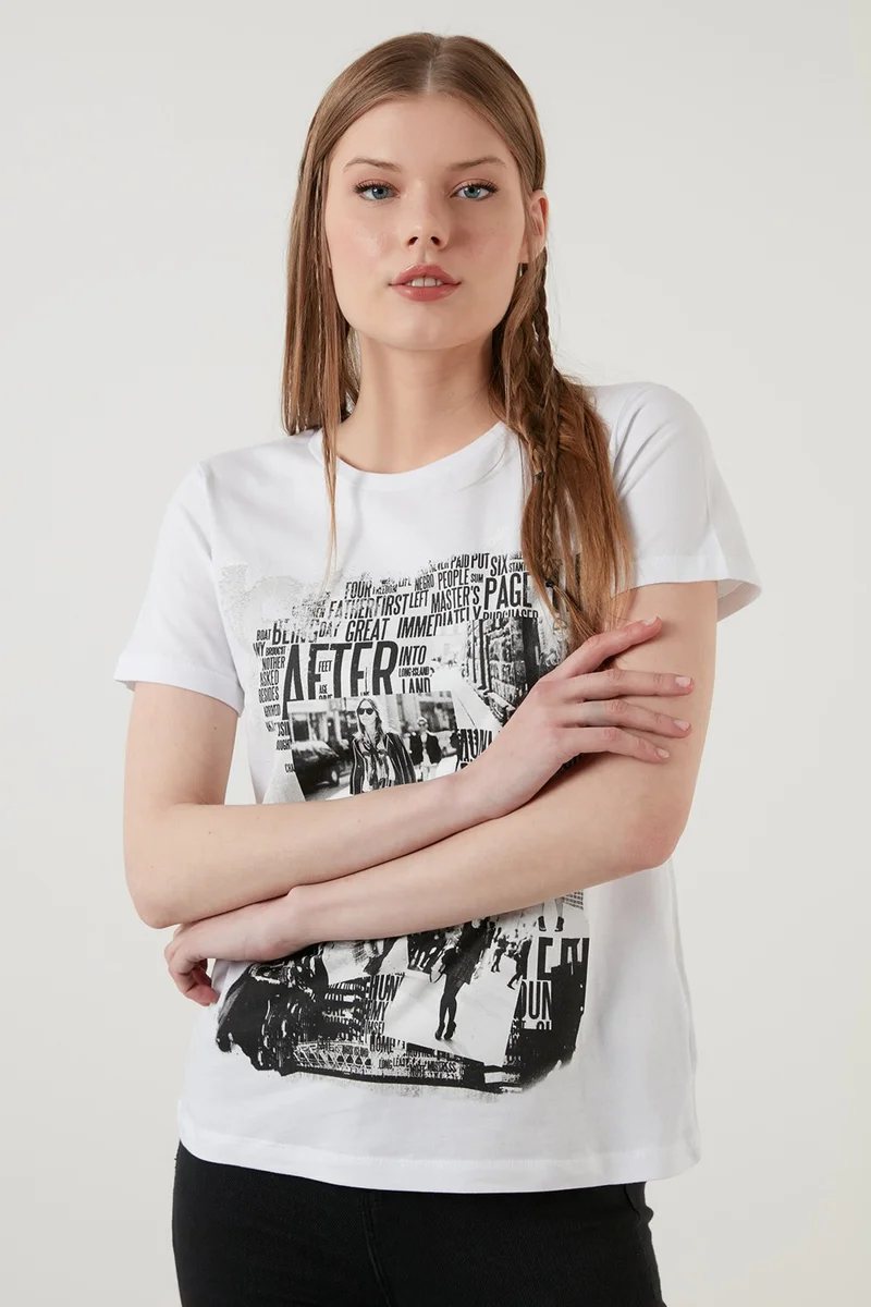 ليلا Cotton Printed Crew Neck T Shirt Women's T Shirt 6001004