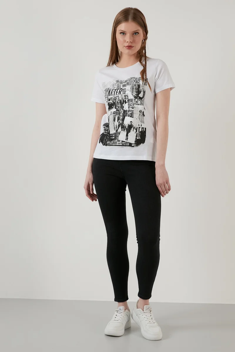 ليلا Cotton Printed Crew Neck T Shirt Women's T Shirt 6001004