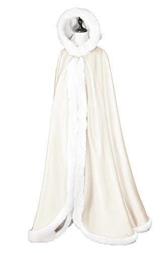 BEAUTELICATE Wedding Cape Hooded Cloak for Bride Winter Reversible with Fur Trim Free Hand Muff Length 55" Ivory - Image 2