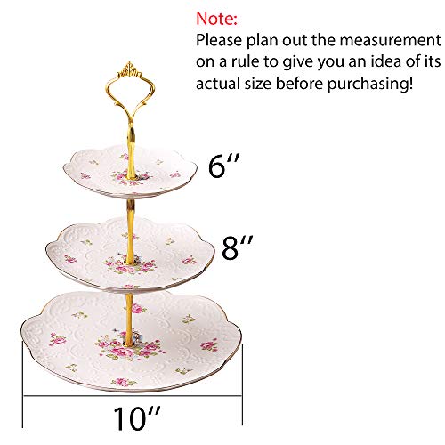 Jusalpha® Elegant Embossed 3-tier Ceramic Cake Stand- Cupcake Stand- Tea Party Pastry Serving Platter in Gift Box and a Free Sugar Tong (FL-Stand 03) - Image 2