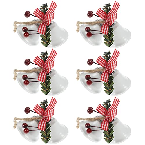 Tinsow 6 Pcs Red Christmas Bells Tree Hanging Ornament Metal Jingle Bells for Christmas Holiday Decoration 6 White - Image 1