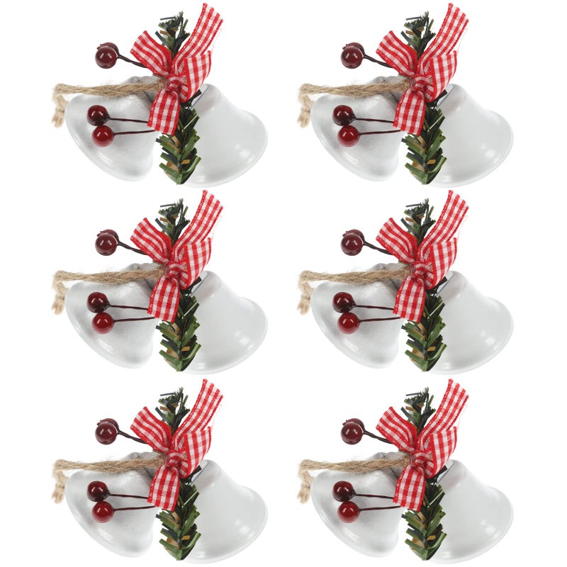 Tinsow 6 Pcs Red Christmas Bells Tree Hanging Ornament Metal Jingle Bells for Christmas Holiday Decoration 6 White - Image 2