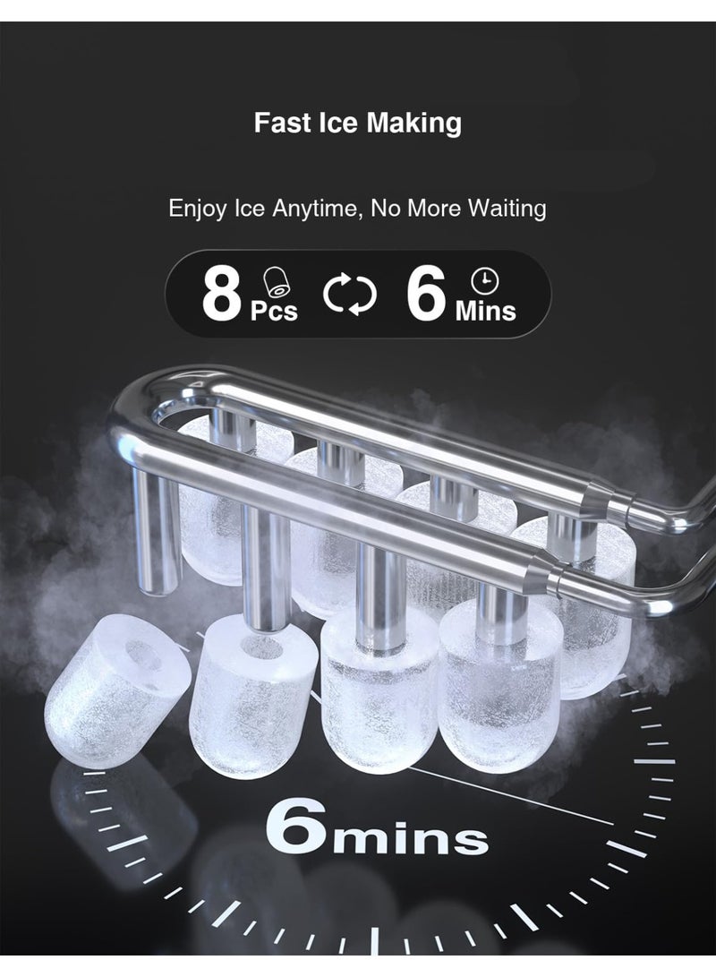 Crownful صانع ثلج على الطاولة، آلة ثلج محمولة صغيرة، 8 رصاصة ثلج في 6 دقائق، 12KG/يوم، 2 أحجام ثلج، تنظيف ذاتي، توفير الطاقة، مدمجة للمساحات الصغيرة، مطبخ، مكتب، منزل متنقل، حفلة - Image 3