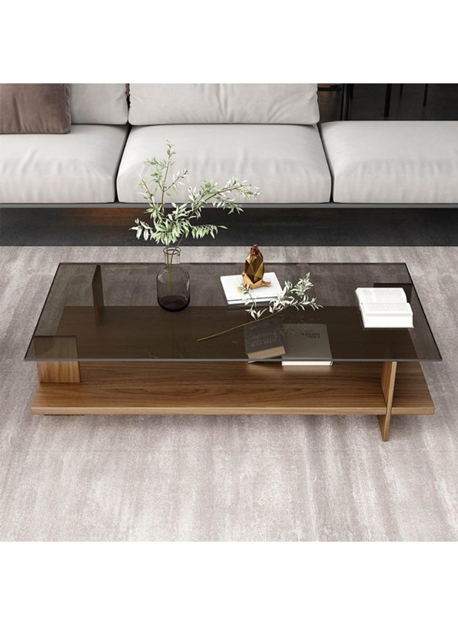 WALALLA Modern Rectangle Coffee Table with Tempered Glass Top and Wood Base, 2-Tier Tea Table with Storage Shelf,Modern Accent Center Table for Living Room 100x50x40cm - Image 2