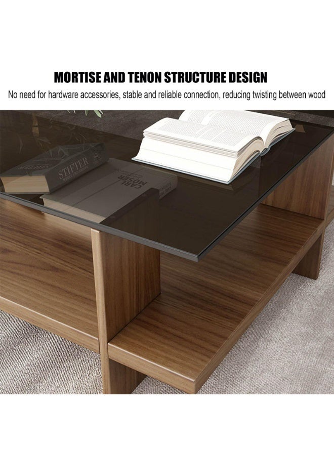WALALLA Modern Rectangle Coffee Table with Tempered Glass Top and Wood Base, 2-Tier Tea Table with Storage Shelf,Modern Accent Center Table for Living Room 100x50x40cm - Image 4