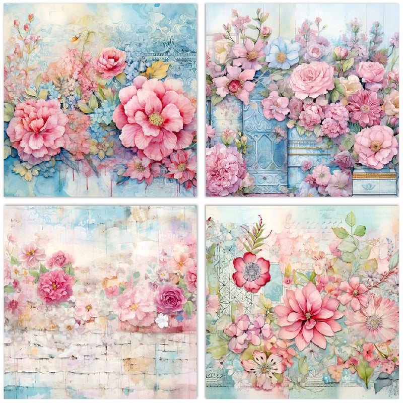 WLXTREE 24 Sheets Floral Scrapbook Paper Pads 6X6 Single-Sided Flowers Pattern Decorative Craft Pack DIY Decopodge Paper for Card Making Art Journal Scrapbooking Supplies - Image 4