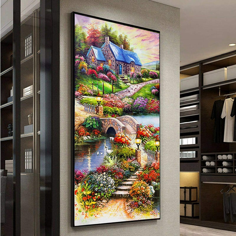 YALKIN 5D Diamond Painting Kits for Adults DIY Large Landscape House Full Round Drill (31.5 x15.7 inch) Crystal Rhinestone Embroidery Pictures Arts Paint by Number Diamond Painting Kits for Home Wall Decor - Image 2