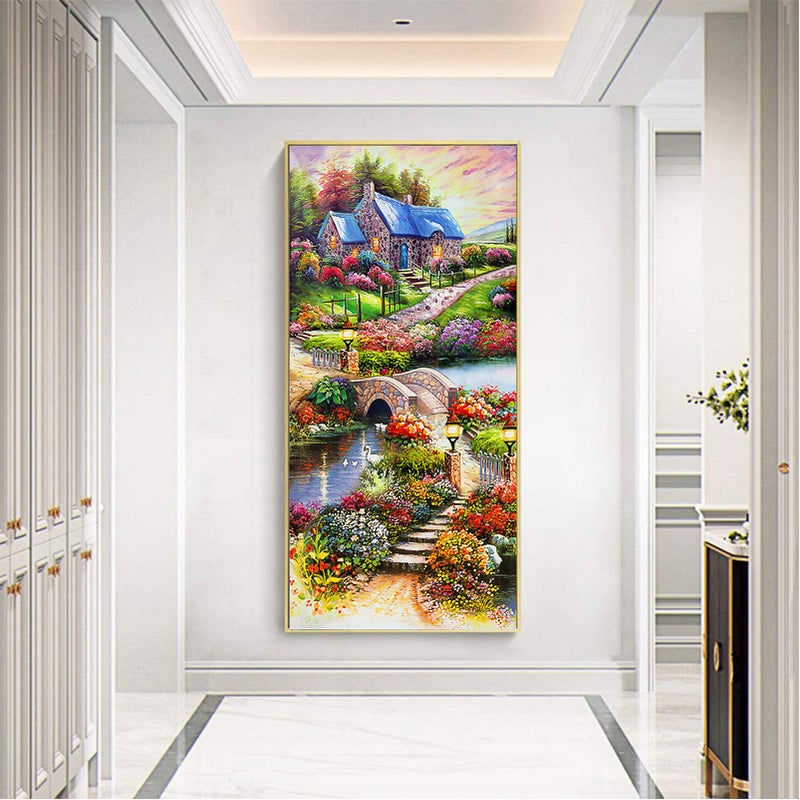 YALKIN 5D Diamond Painting Kits for Adults DIY Large Landscape House Full Round Drill (31.5 x15.7 inch) Crystal Rhinestone Embroidery Pictures Arts Paint by Number Diamond Painting Kits for Home Wall Decor - Image 1