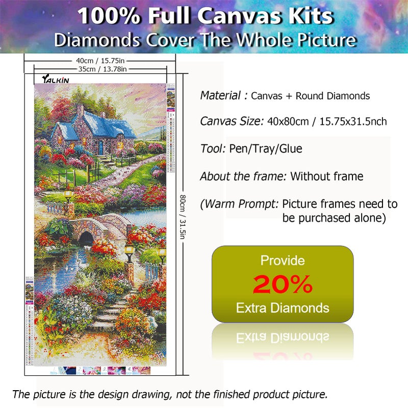YALKIN 5D Diamond Painting Kits for Adults DIY Large Landscape House Full Round Drill (31.5 x15.7 inch) Crystal Rhinestone Embroidery Pictures Arts Paint by Number Diamond Painting Kits for Home Wall Decor - Image 3